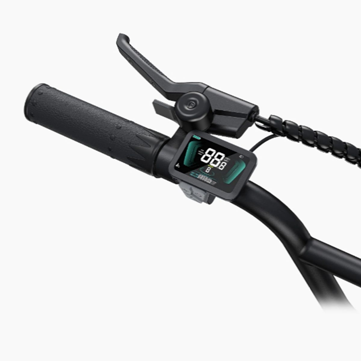 Detail van het stuur van een elektrische fiets met display. Merk ENGWE.