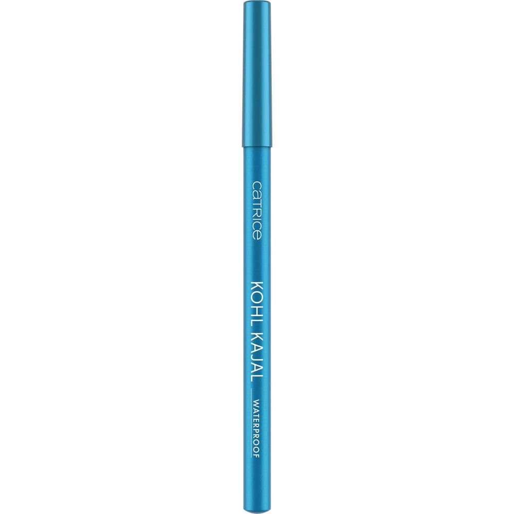 Crayon khôl bleu. Inscription: CATRICE, KOHL KAJAL, WATERPROOF. Forme cylindrique, couleur bleue.