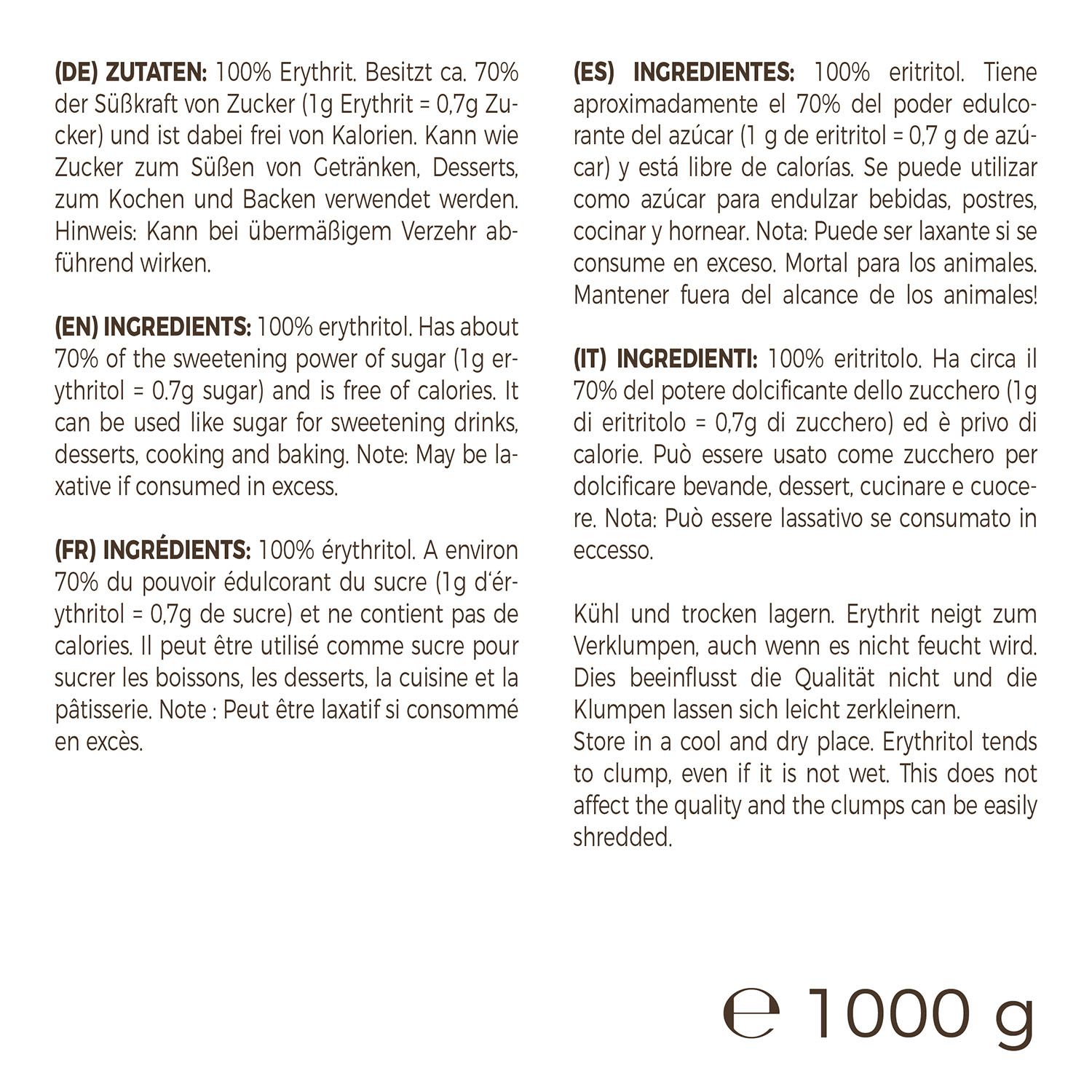 Tekstgedeelte met informatie over erythritol. Bevat informatie over ingrediënten en gebruiksaanwijzingen.