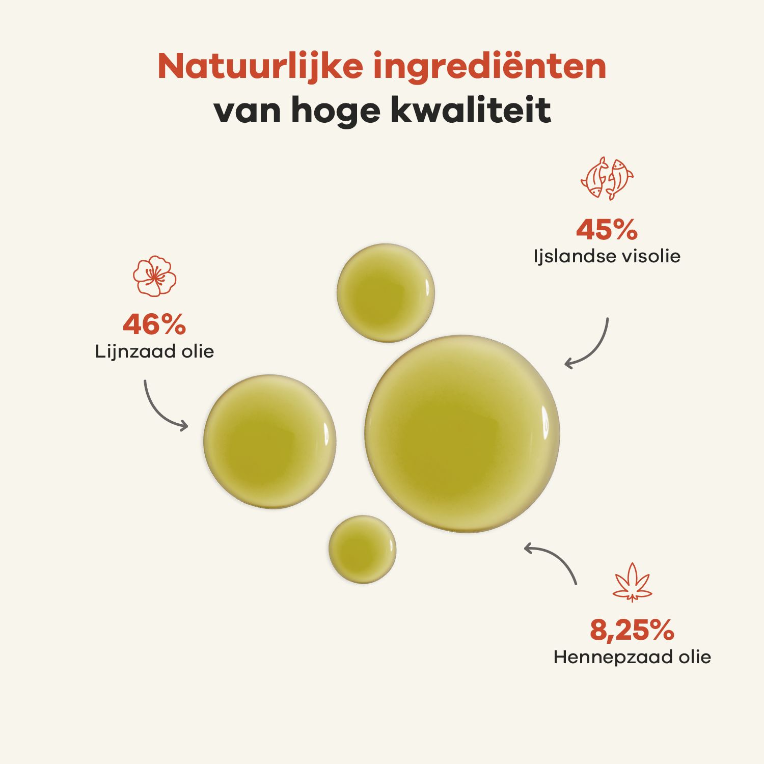 Hond met rode markeringen. Tekst: De voordelen van Treatsy Hip & Joint. Verminderde pijn, artrose, mobiliteit.