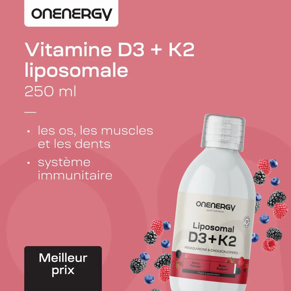 OnEnergy D3+K2 liposomale, 250 ml. Os, muscles, dents, système immunitaire. Baies.