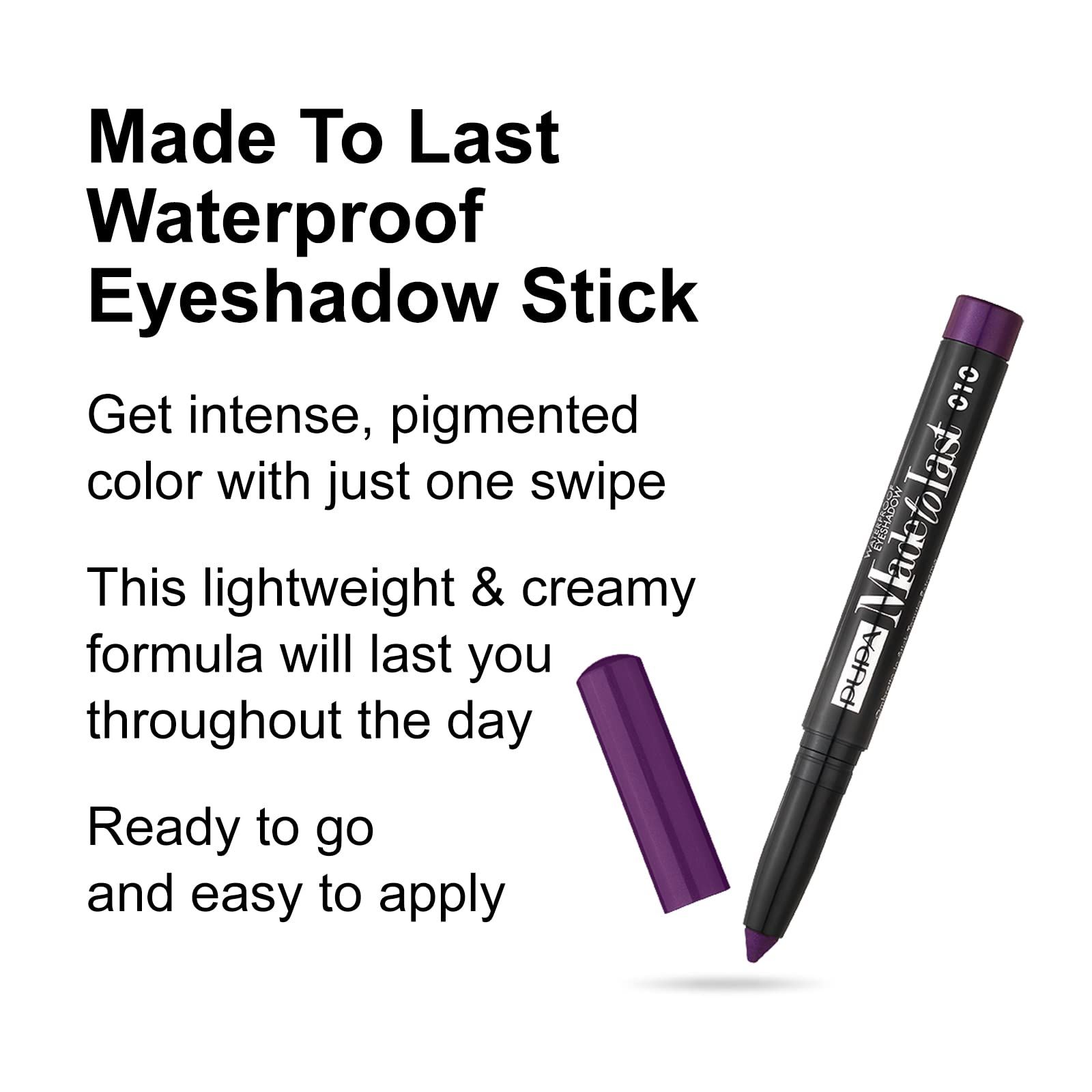 Tekst: Made To Last Waterproof Eyeshadow Stick. Beschrijving. Pupa Milano Made To Last Waterproof, paars.
