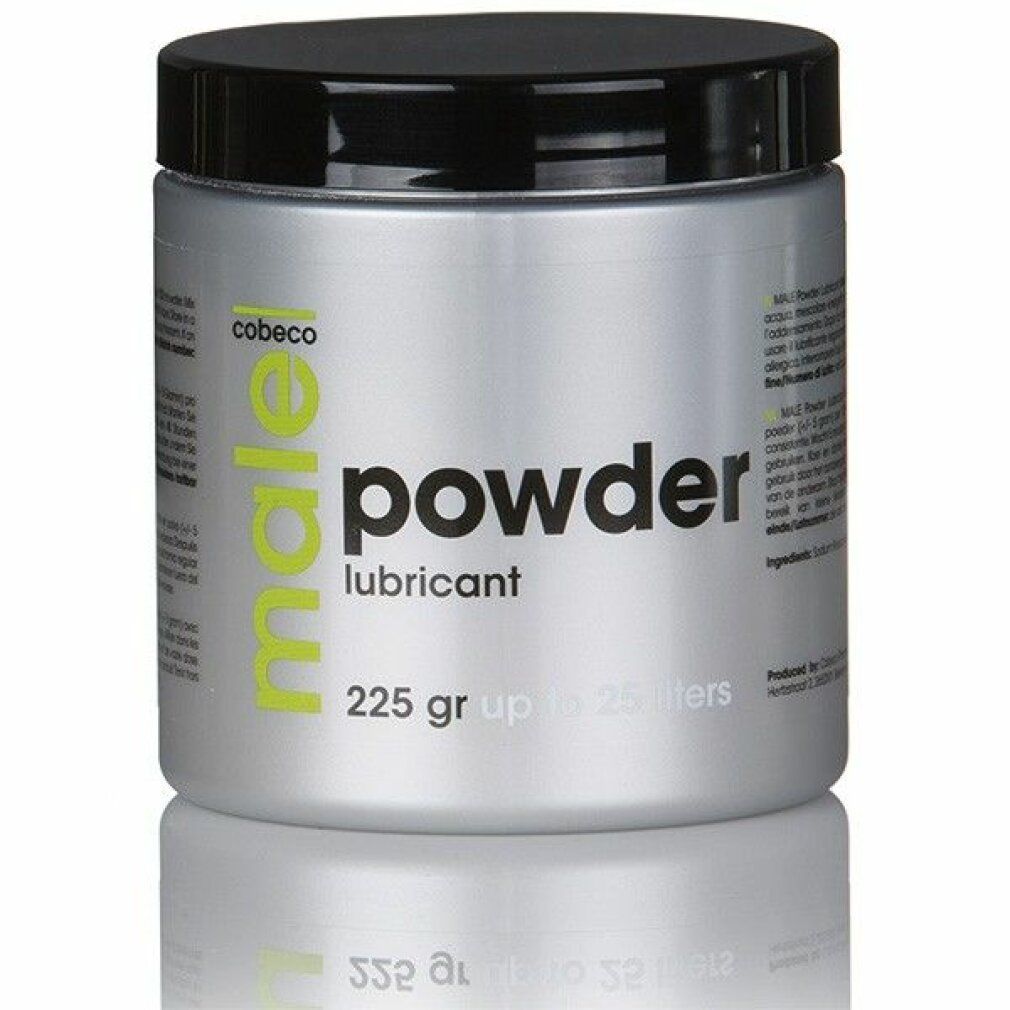 Cobeco Male Powder glijmiddel in zilverkleurige pot met zwarte deksel. 225g.