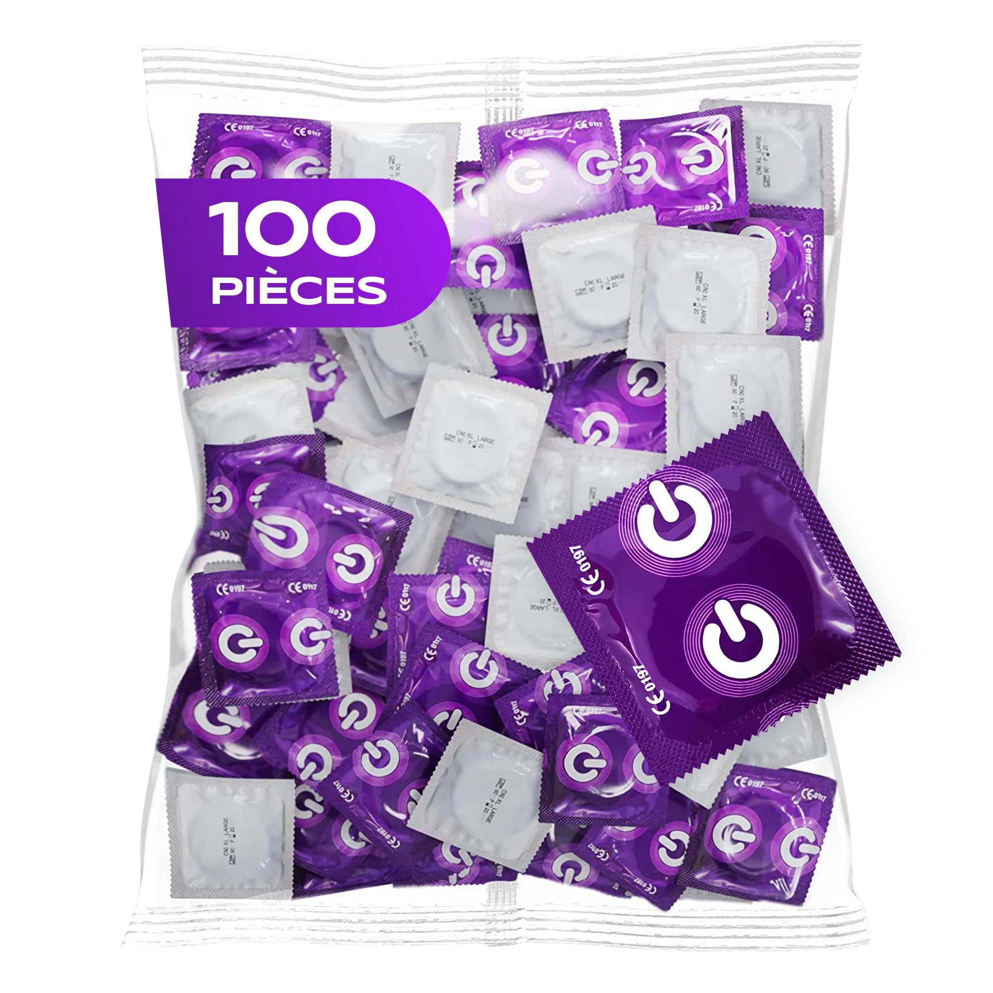 Pack de nombreux préservatifs ON), 100 pièces, taille XXL.