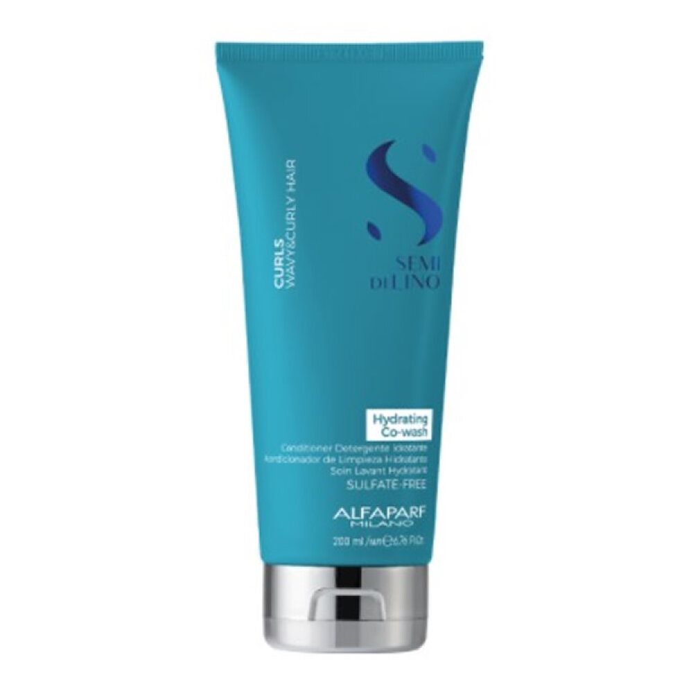 Turquoise tube met zilveren dop, 'SEMI DI LINO' en 'Hydrating Co-wash' opschrift.