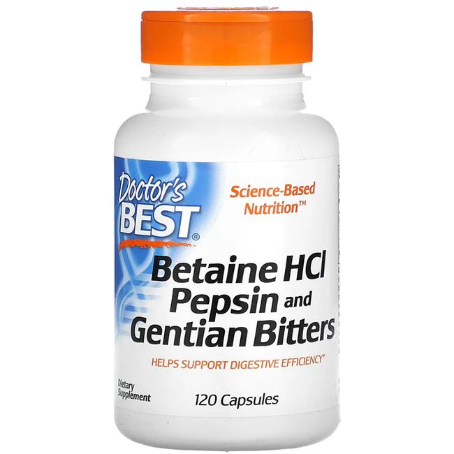Doctor's Best Bétaïne HCl, Pepsine et Gentiane Amère, 120 gélules.