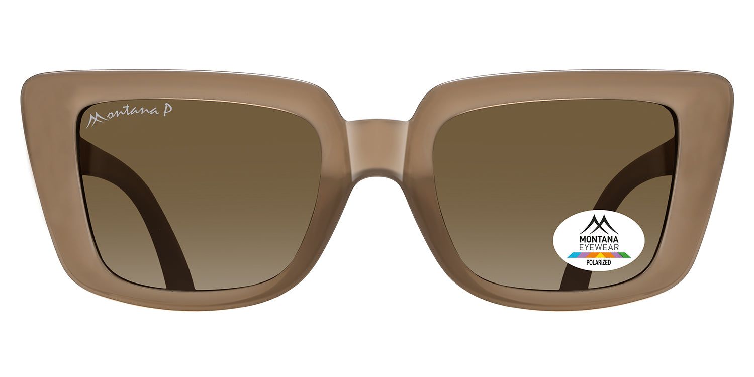 Lunettes de soleil rectangulaires marron. Logo Montana Eyewear sur le verre. Verres polarisés.
