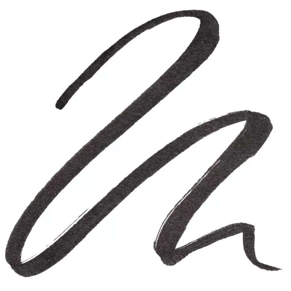 Trait d'eyeliner noir sur fond blanc. La ligne est incurvée et irrégulière.