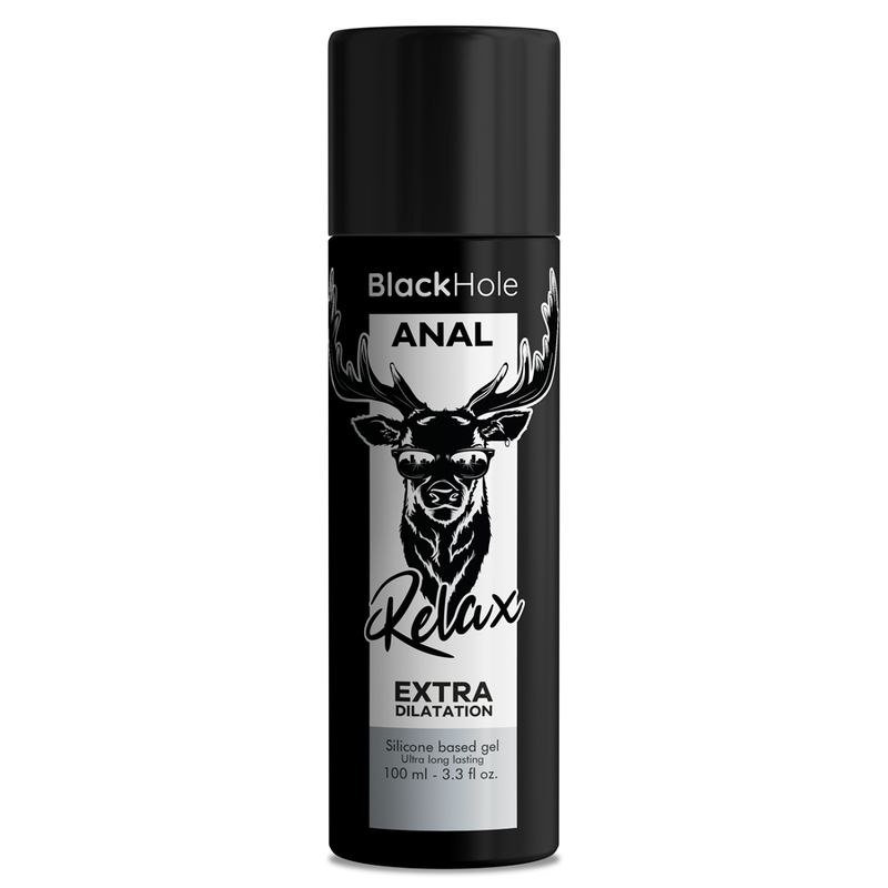 Flacon noir. Inscription: Black Hole ANAL Relax EXTRA DILATATION. 100 ml.
