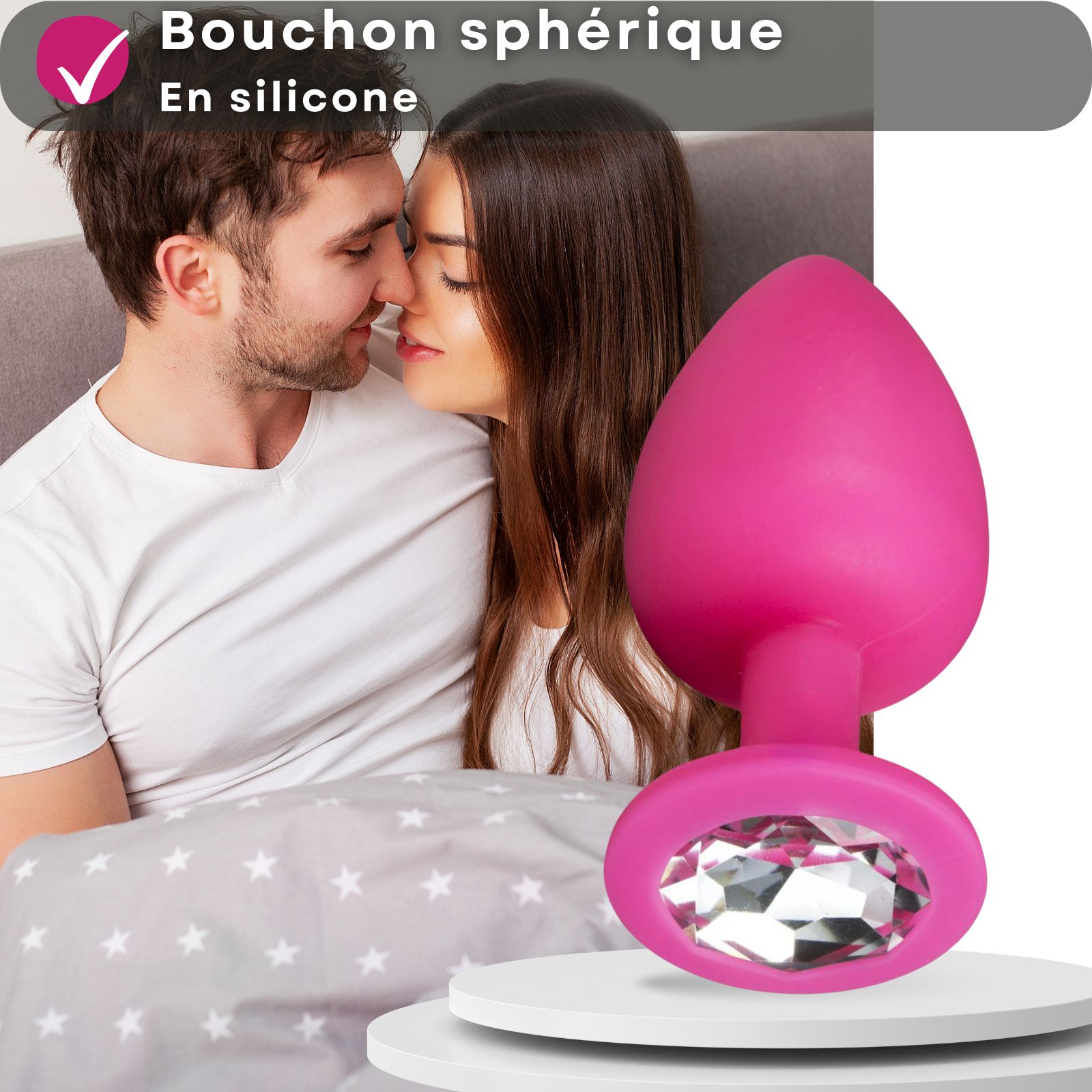Easytoys - Plug anal en silicone rose avec pierre décorative - SET