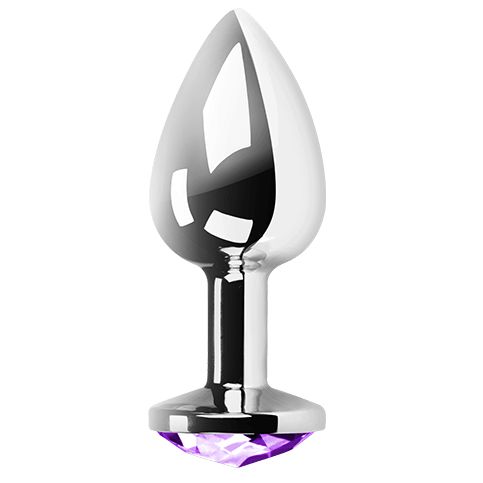 Plug anal en métal poli avec cristal violet décoratif à la base.