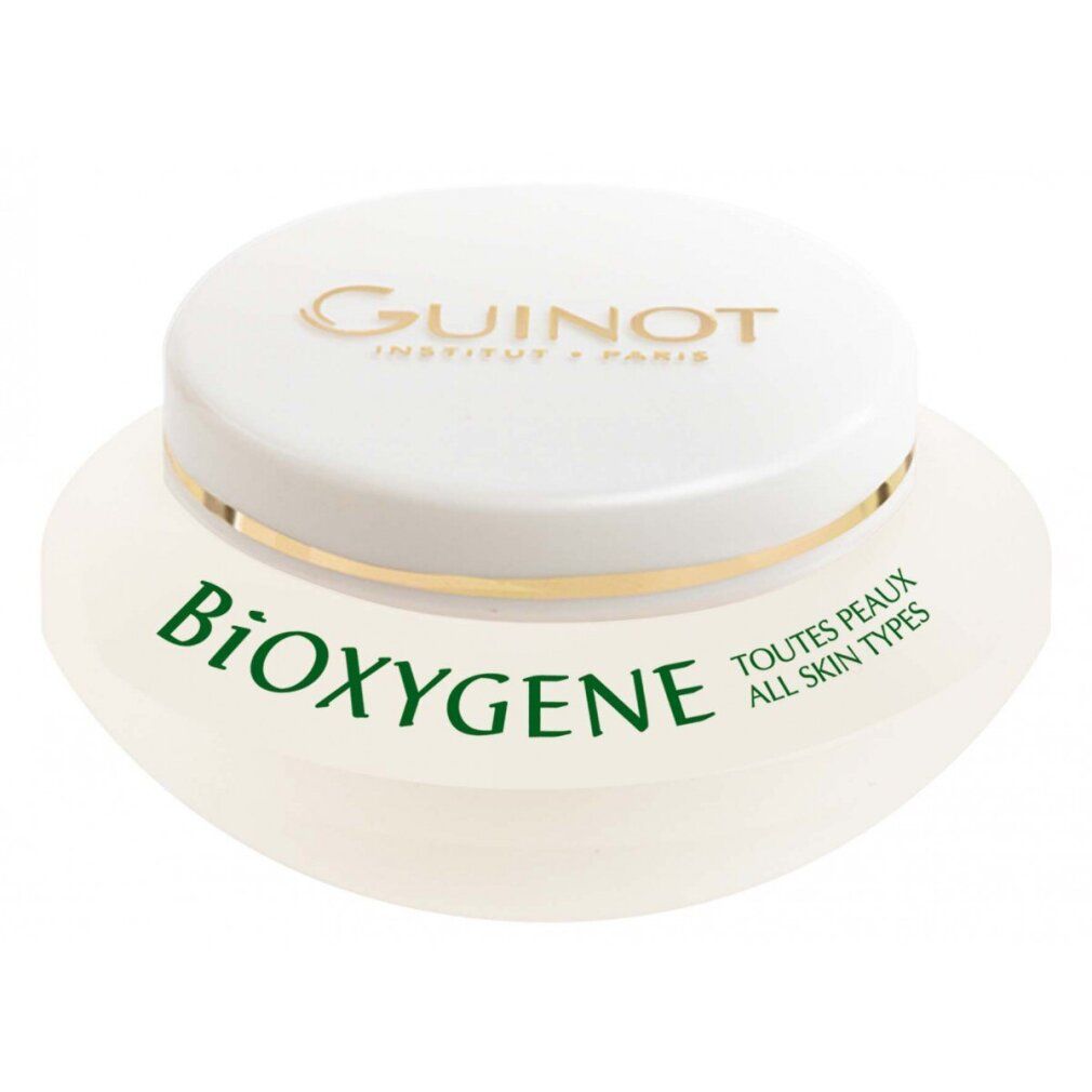 Crème Guinot Bioxygene dans un pot blanc avec inscription dorée.