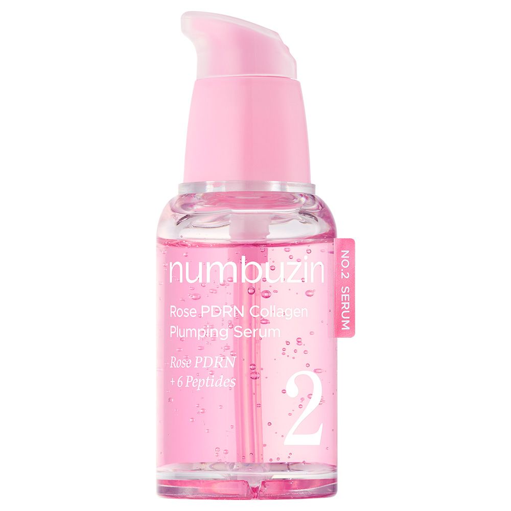 Numbuzin No.2 Rose PDRN Collagen Plumping Serum in een pompfles.