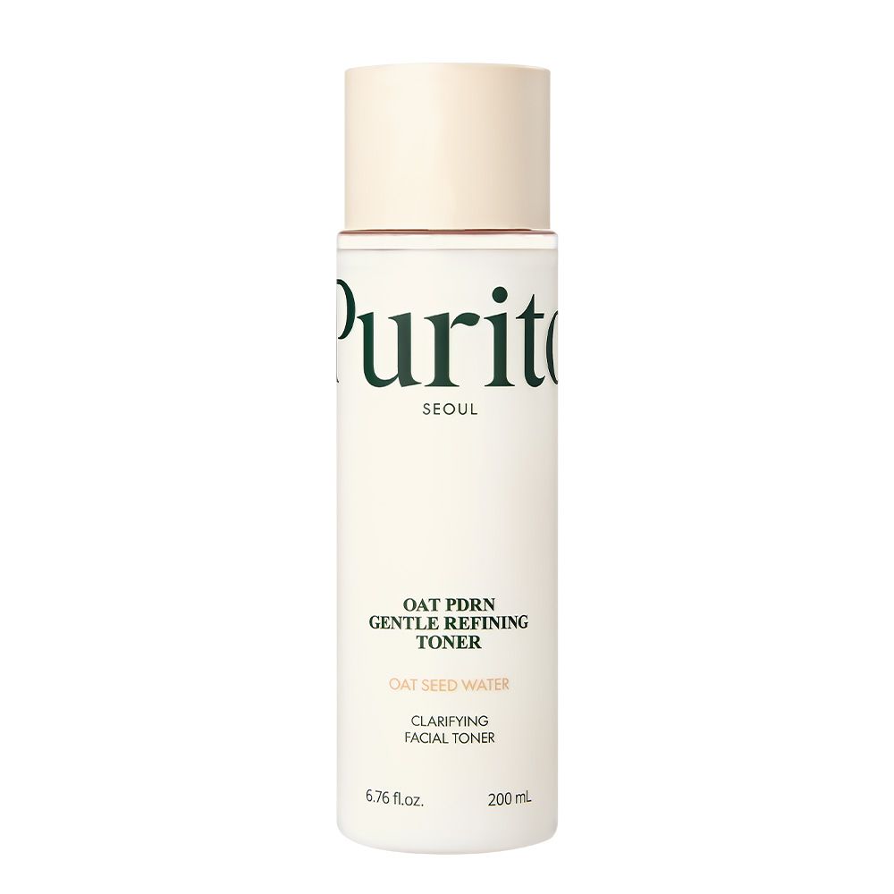 Purito Oat PDRN Toner: fles van 200 ml, beige en wit.