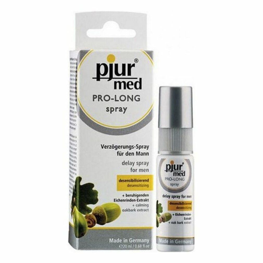Spray retardateur pour hommes, flacon et emballage avec motif de chêne.