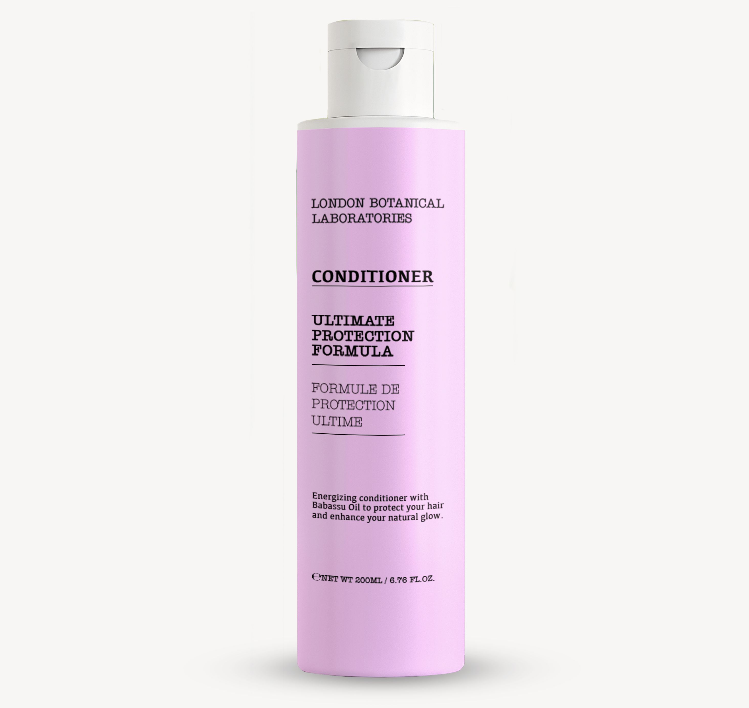 London Botanical Laboratories Conditionneur Formule Protection Ultime dans une bouteille rose pâle.