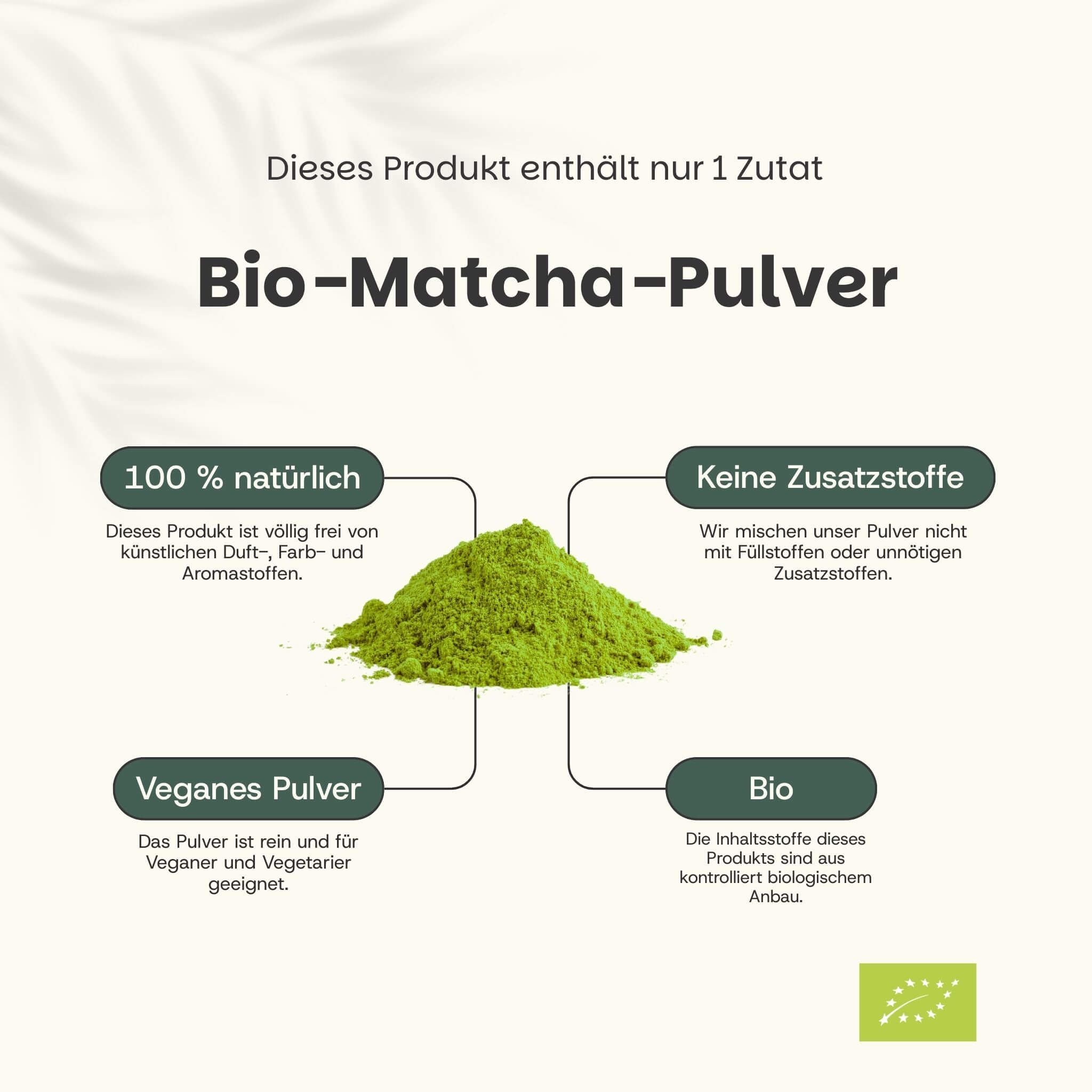 Biologische Matcha poeder, 100% natuurlijk, vegan, zonder toevoegingen, uit gecontroleerde biologische teelt.