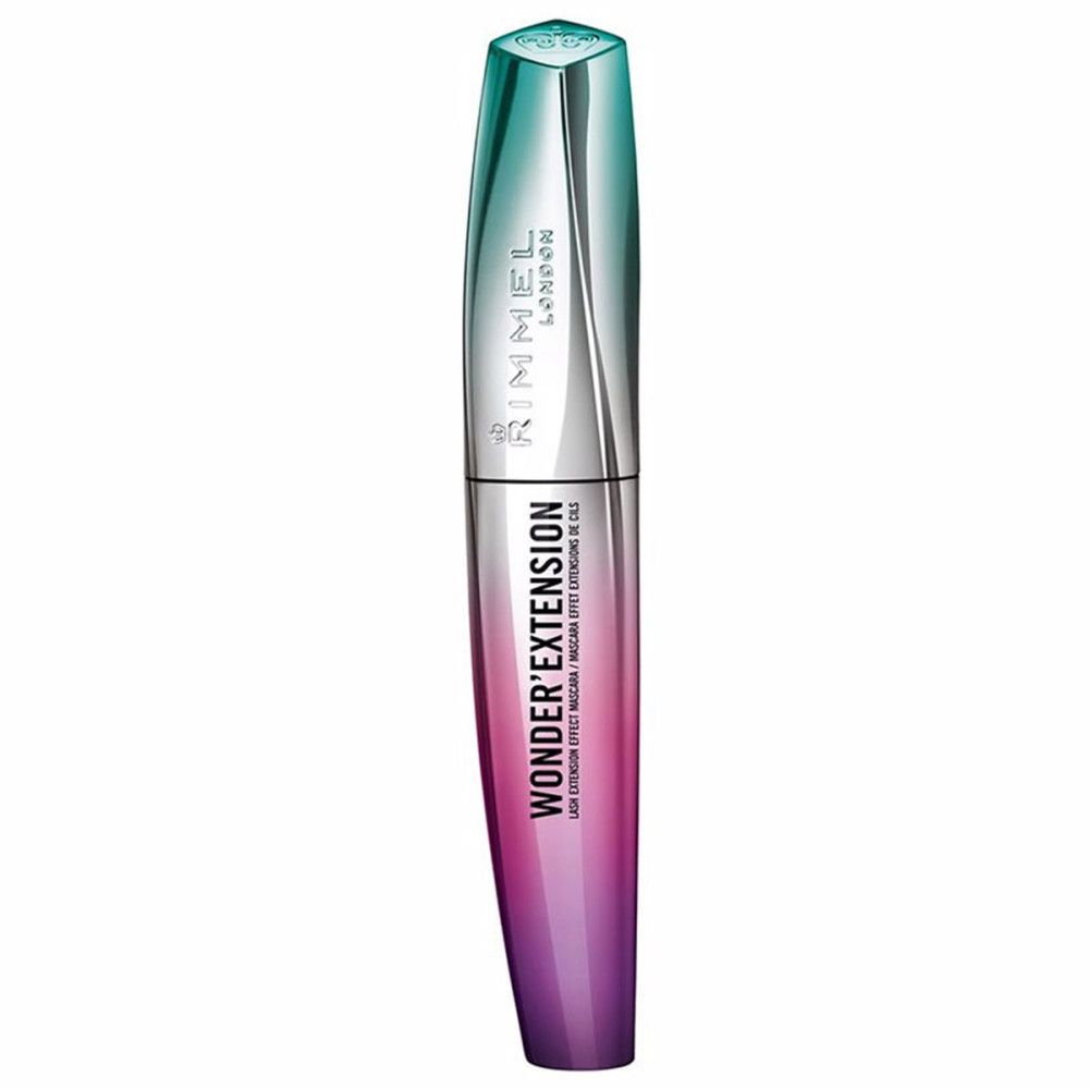 Rimmel London Wonder'Extension Mascara. Kleurovergang groen naar paars. Zilveren midden met tekst.