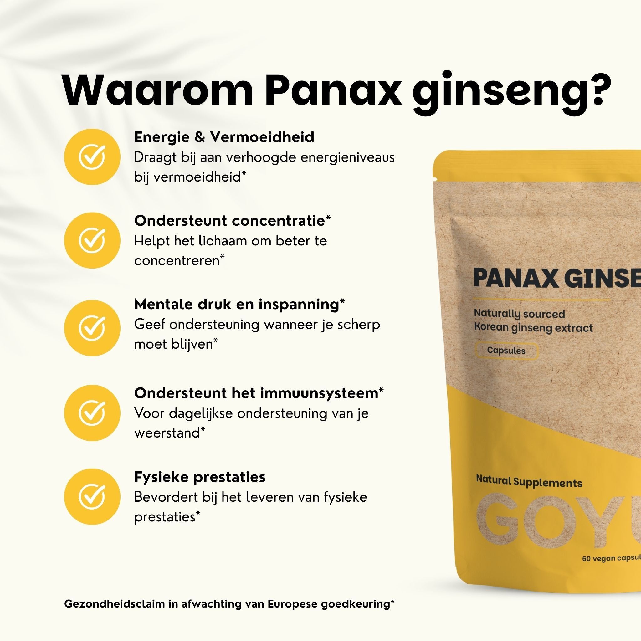 Panax Ginseng capsules: Energie, concentratie, immuunsysteem, prestaties. Voor dagelijks gebruik.