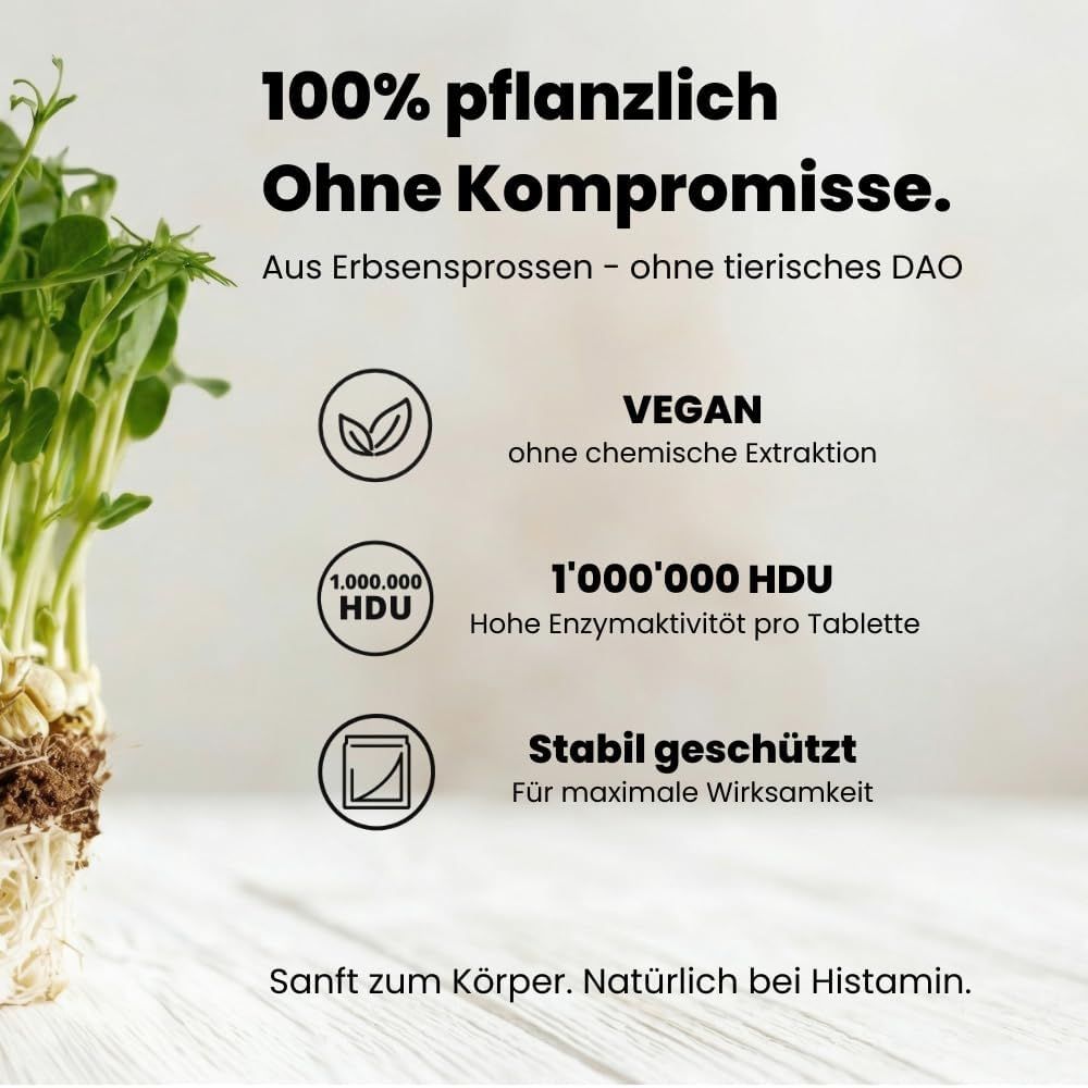 Gros plan sur des germes. Texte: 100% végétal, végan, 1.000.000 HDU, protection stable. Pour une efficacité maximale.