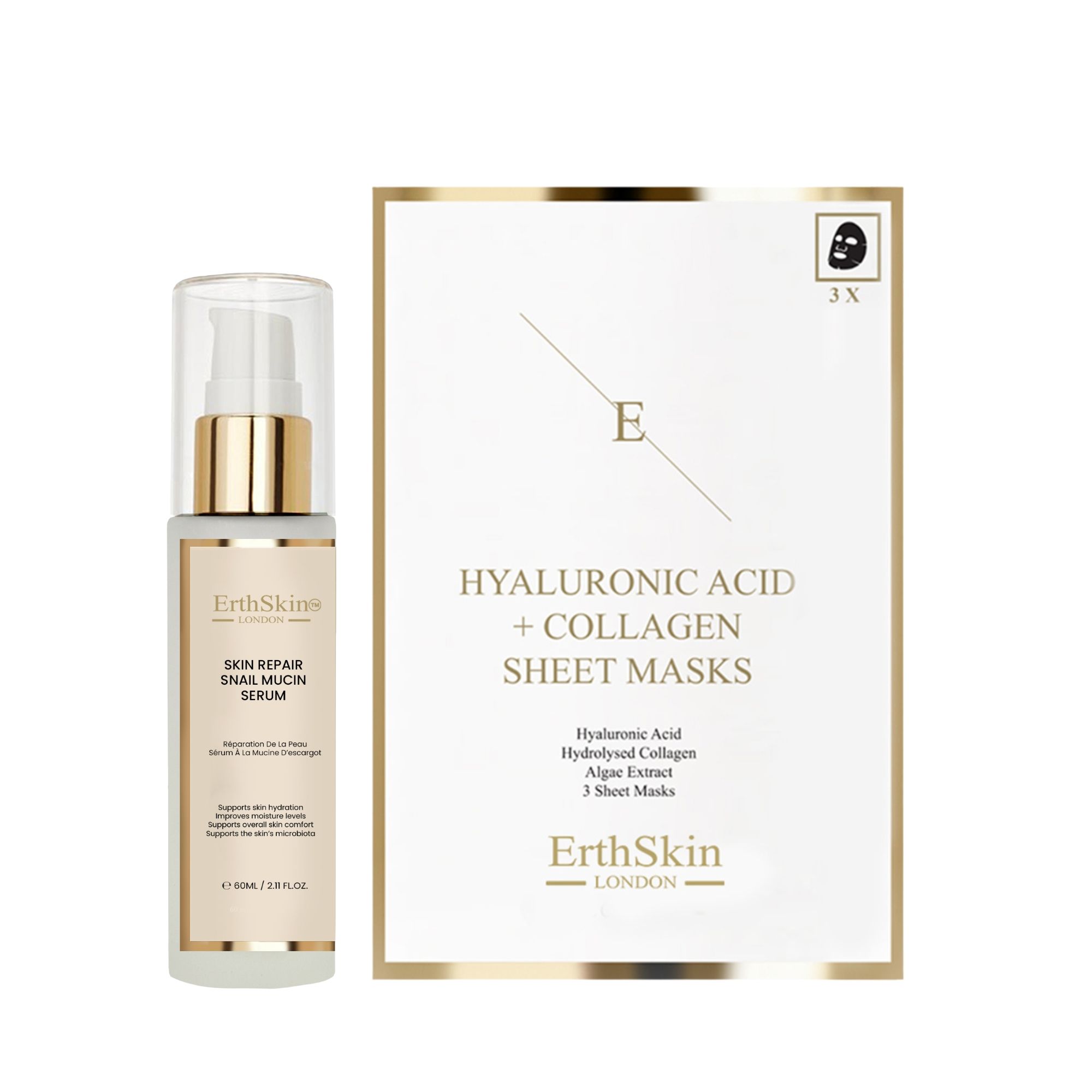 ErthSkin London Sérum réparateur à la bave d'escargot + masque au collagène