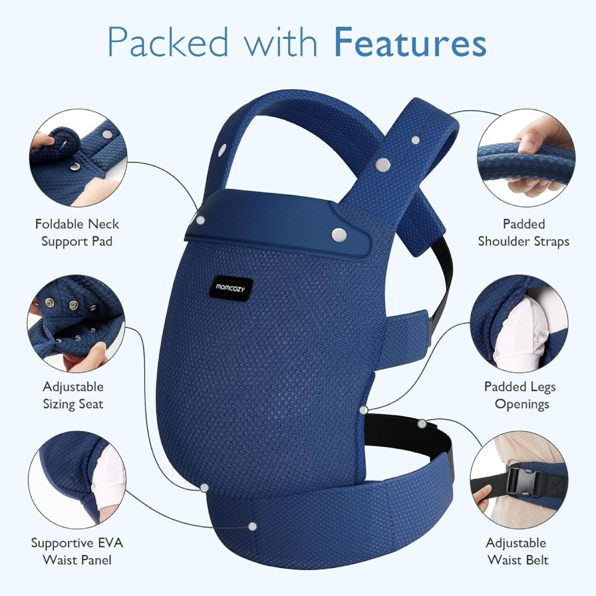 Momcozy draagzak met ademende mesh, blauw