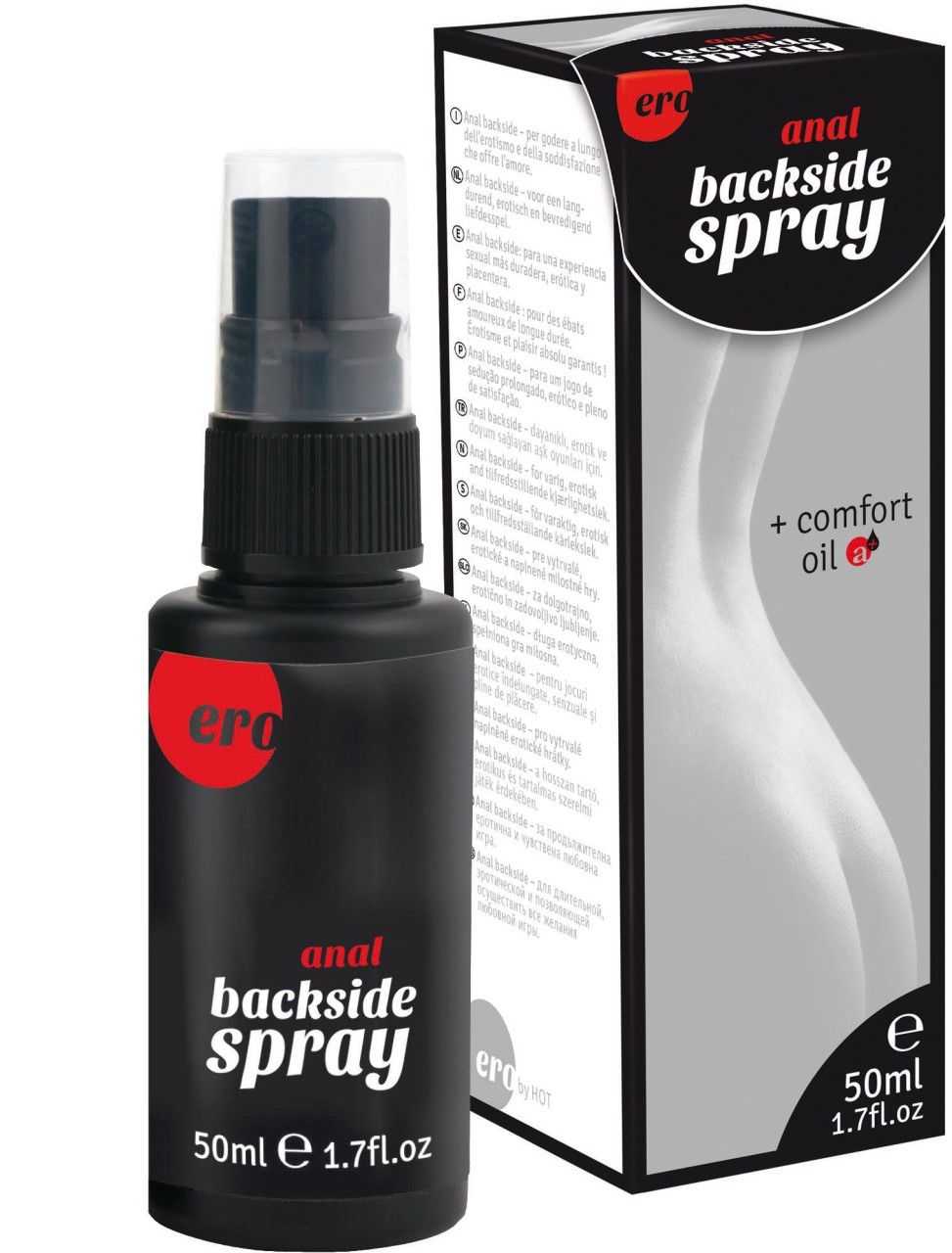 Fles en doos Ero Anal Backside Spray, 50ml.