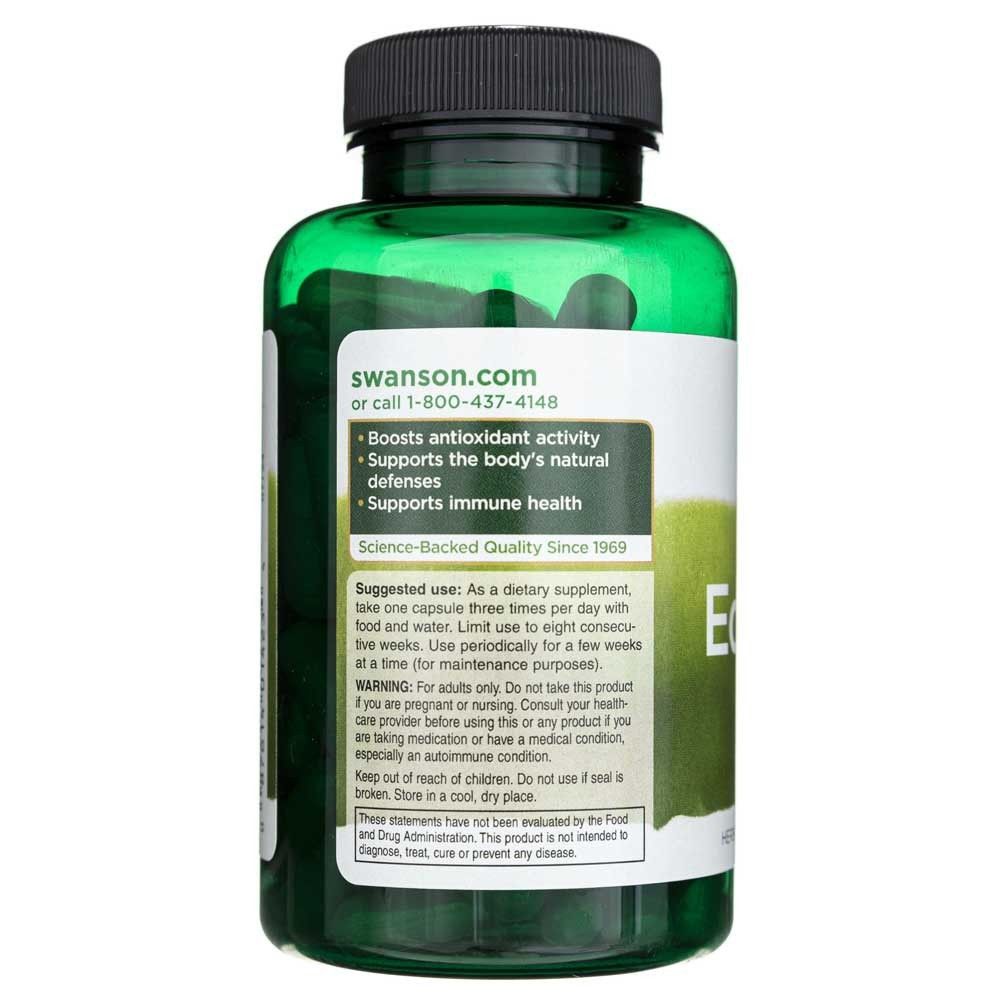 Arrière de la bouteille Swanson Echinacea, avec instructions d'utilisation et avertissements.