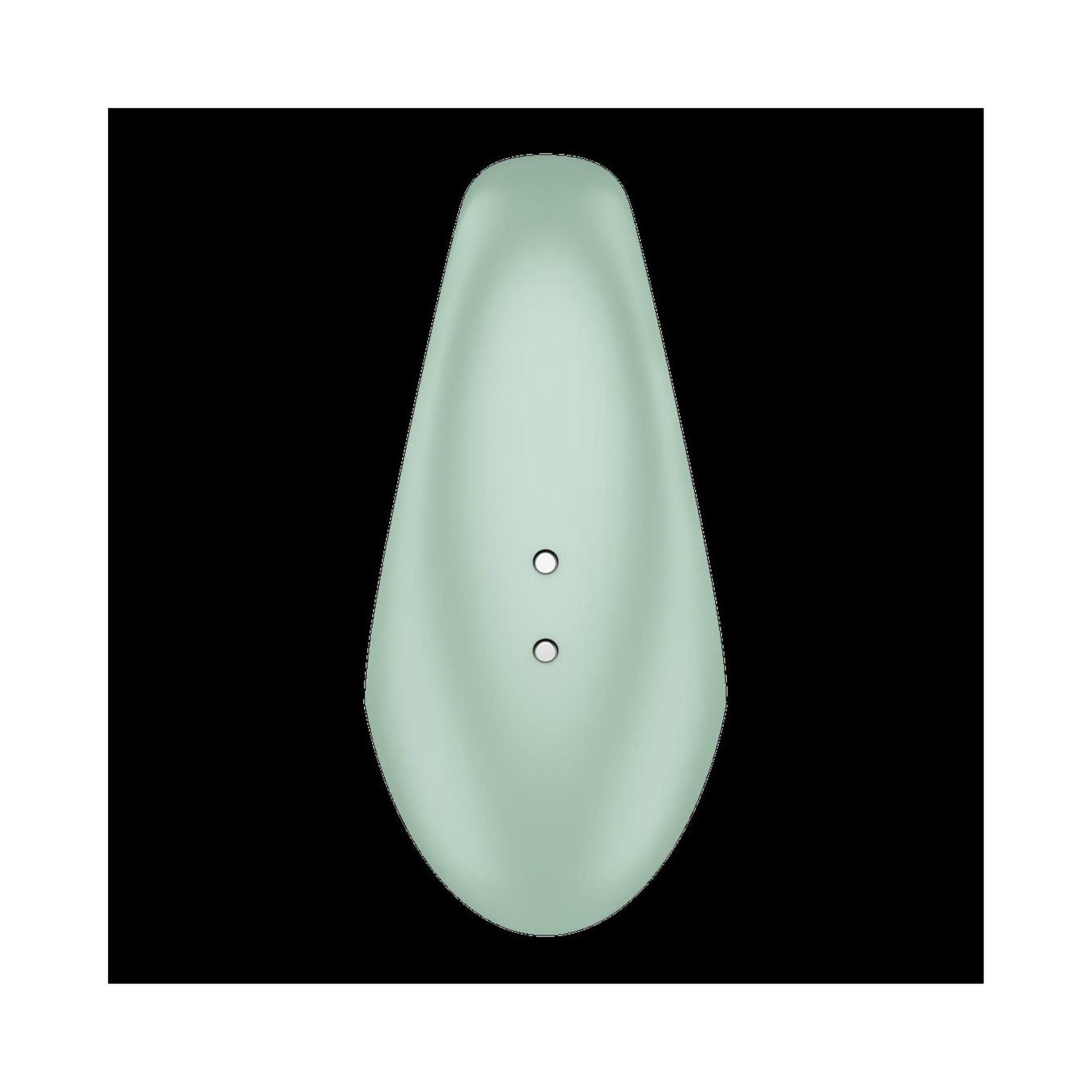 Groene, langwerpige vibrator met twee oplaadcontacten.