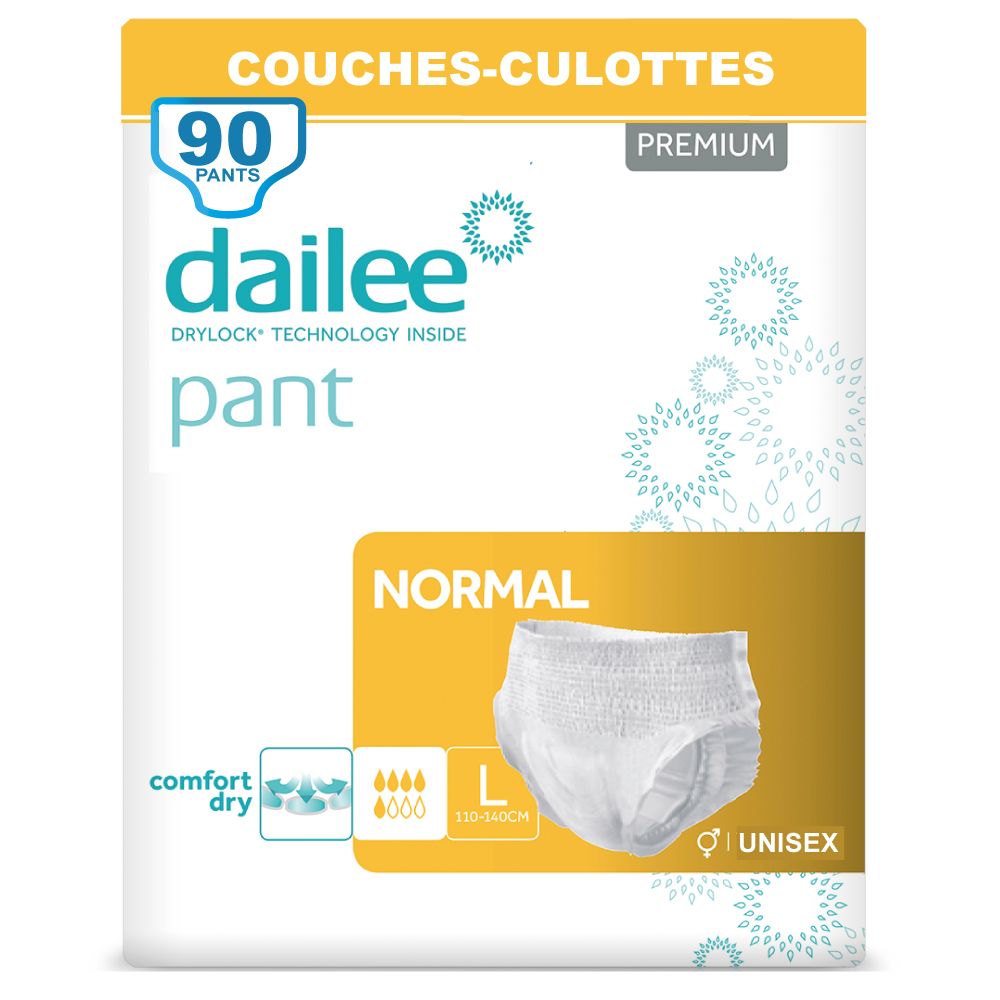 Paquet de Dailee Pants Normal, taille L. Contient 90 unités. Produit unisexe.