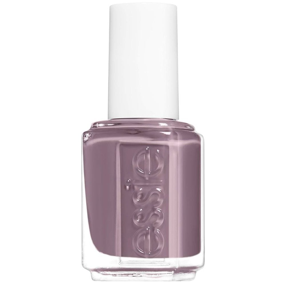 Nagellakfles met witte dop. Fles met Essie-logo. Kleur: mauve.