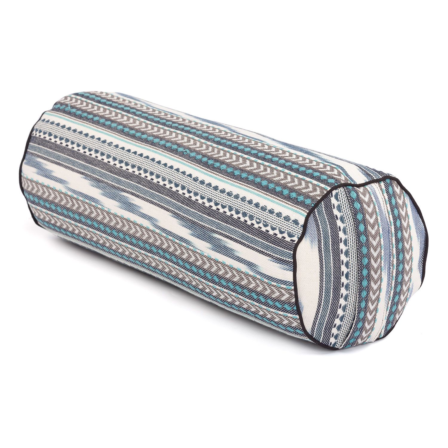 bodhi Collection ETHNO : Traversin de yoga (rond), tissu ikat, gousses d'épeautre