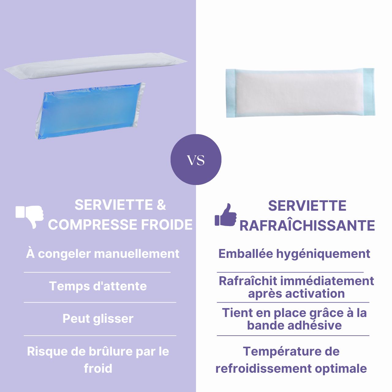 Comparaison : Serviette & compresse froide vs. serviette rafraîchissante MyClarella.