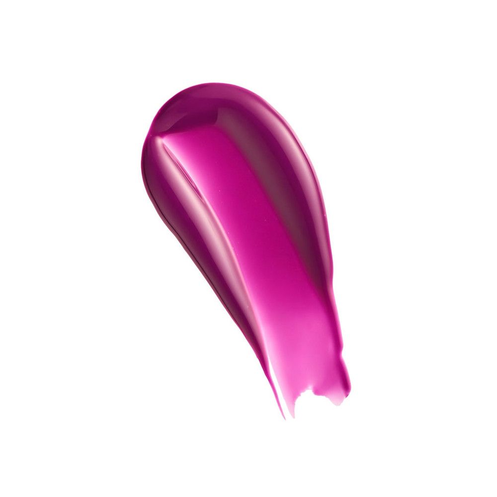 Un échantillon de gloss rose sur fond blanc. La texture est brillante et lisse.