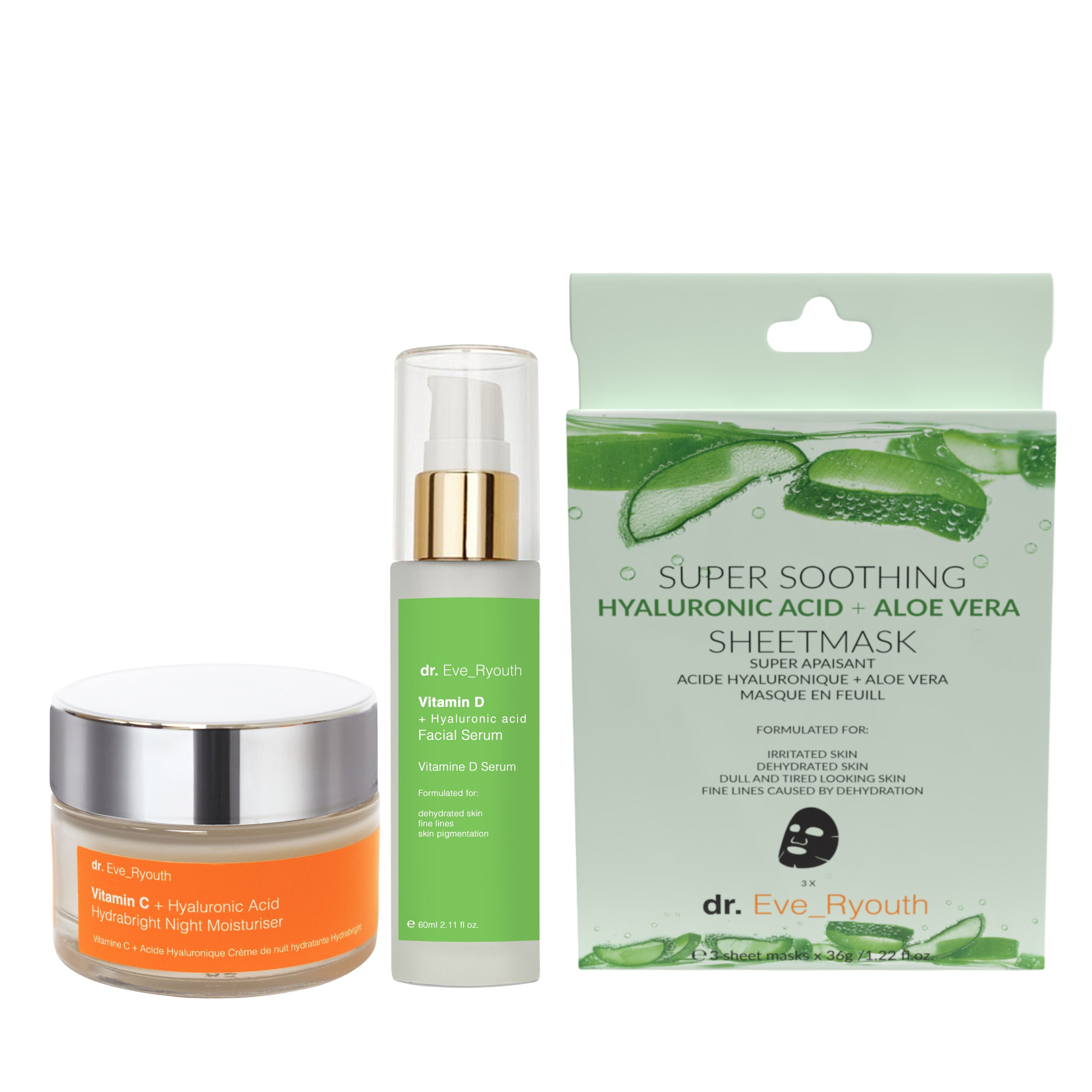 Dr. Eve_Ryouth Coffret Crème de Nuit Hydrabright + Sérum Pro-Âge + Masque à l'Aloe Vera