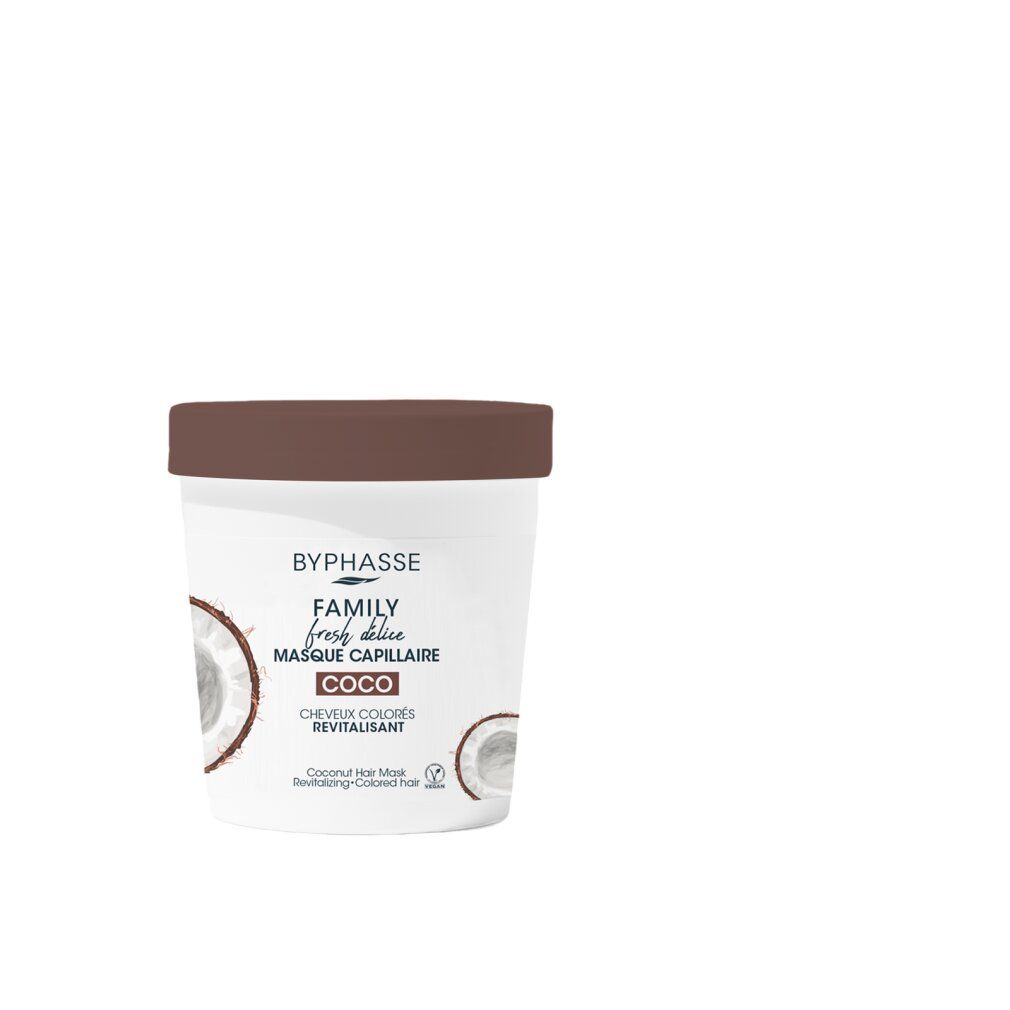 Masque capillaire Byphasse Family Fresh Delice Coco pour cheveux colorés.