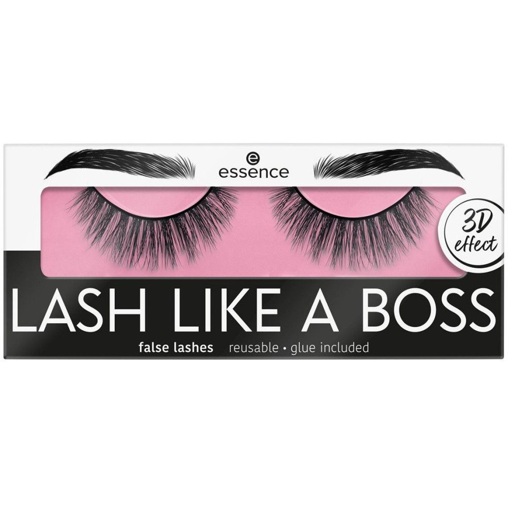 Emballage de faux cils. Inscription : LASH LIKE A BOSS, essence. Réutilisable, colle incluse.