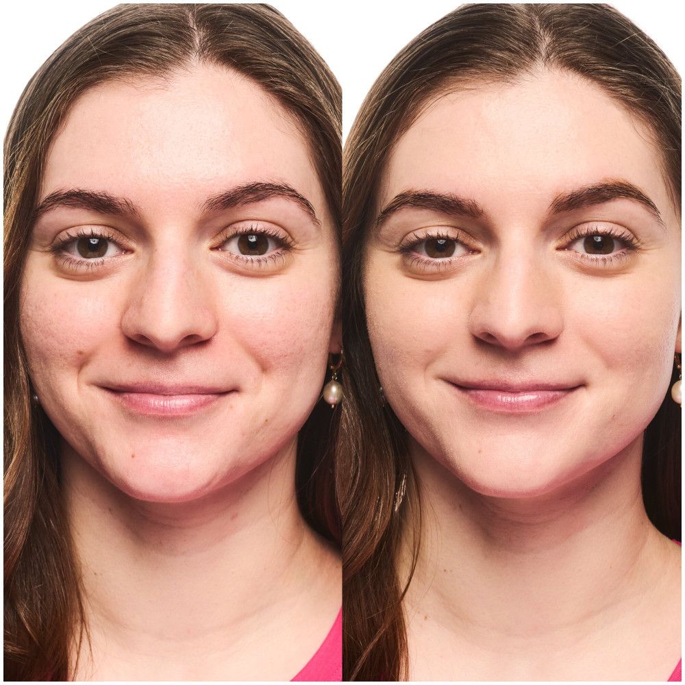 Comparaison avant-après. Femme avec et sans fond de teint. Différences notables sur la peau.