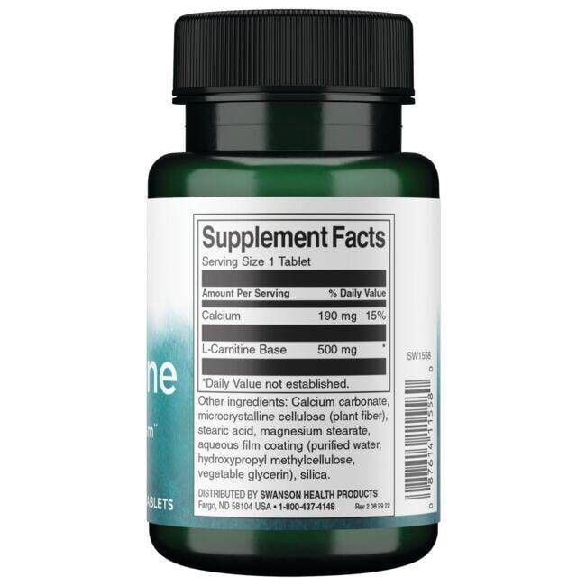 Achterkant van de groene fles. Etiket met voedingswaarde-informatie. Bevat L-Carnitine Base 500 mg.