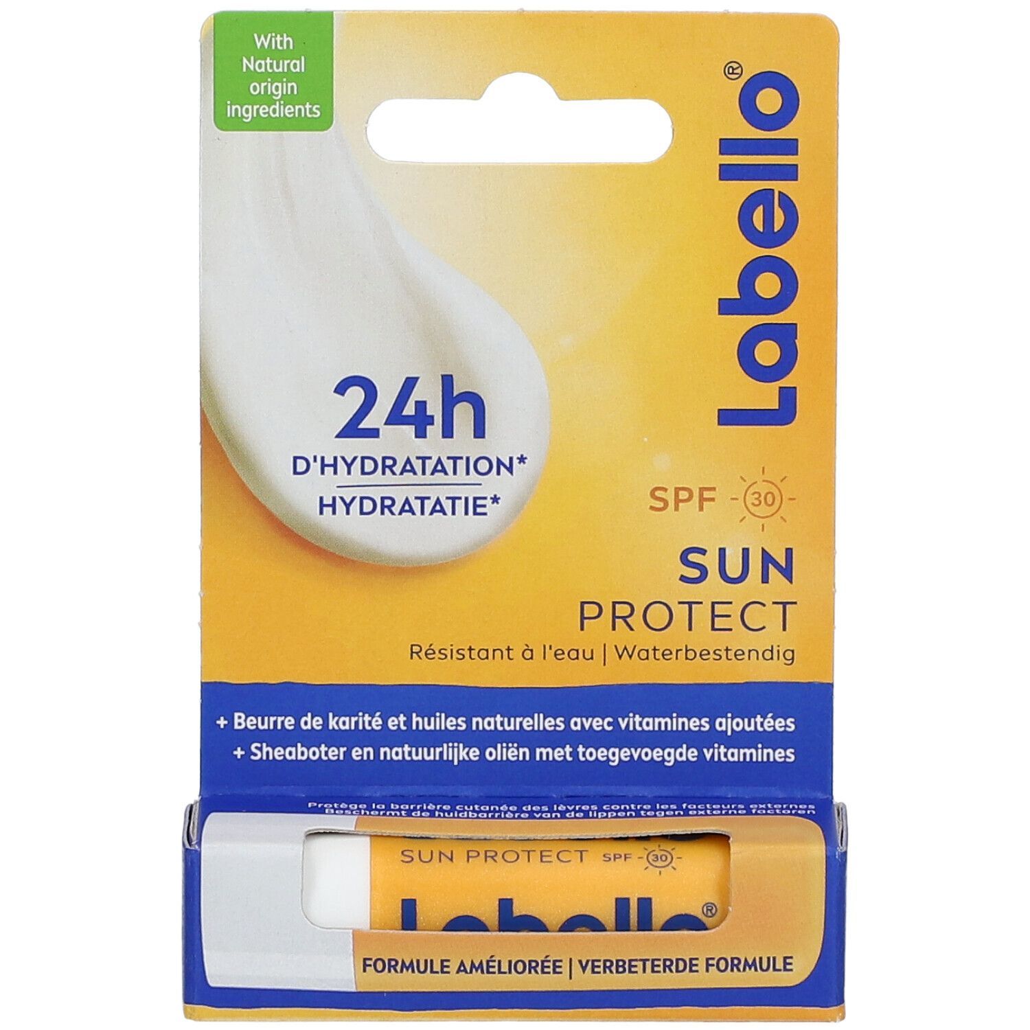 Labello Sun Protect SPF30 en emballage, avec baume à lèvres.