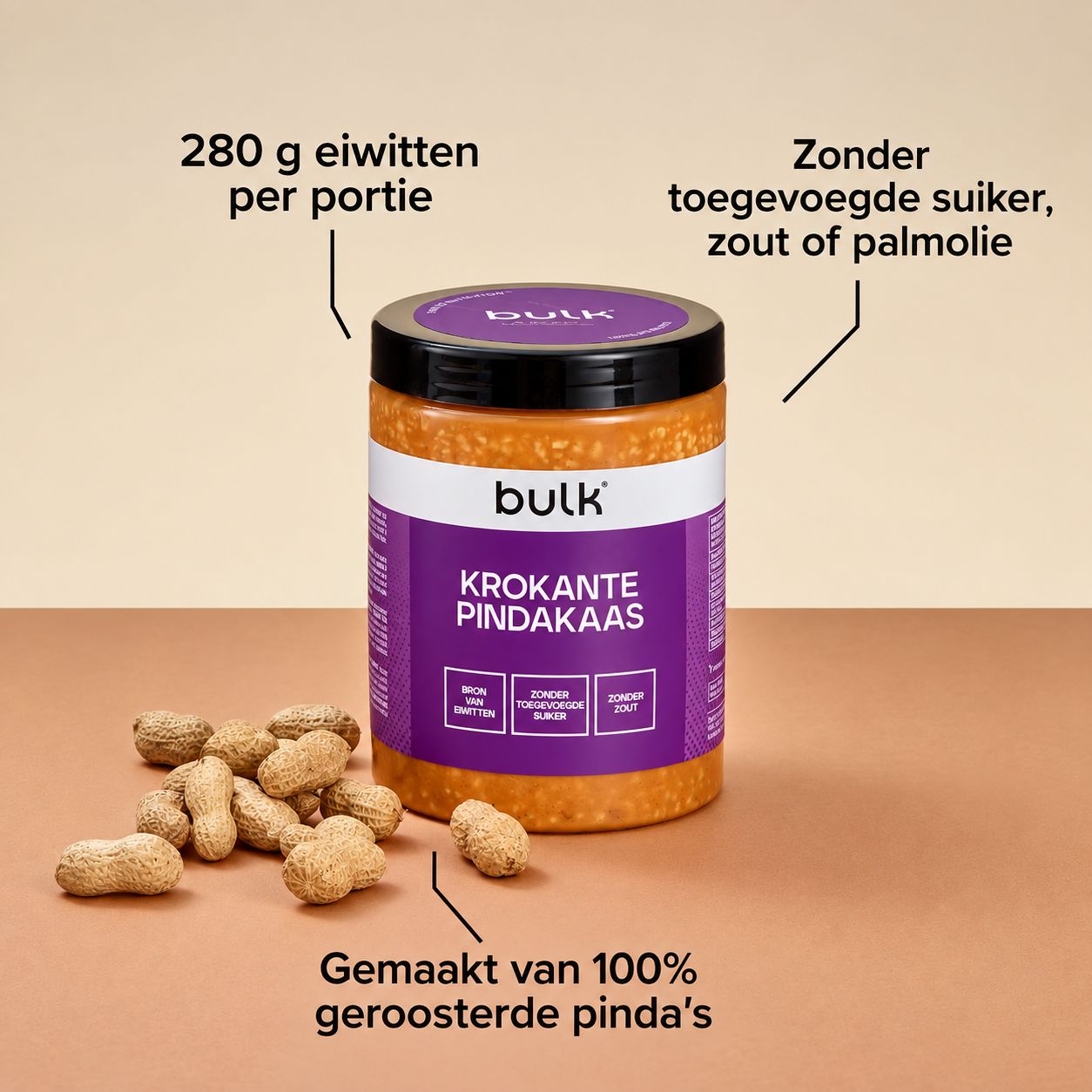 Bulk Krokanter Pindakaas met pinda's en aanwijzingen.