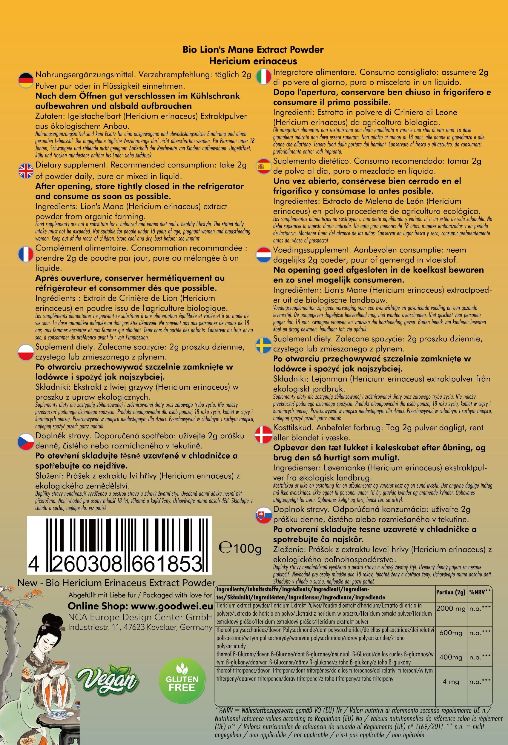 Good wei Poudre d'extrait de Hericium Erinaceus biologique