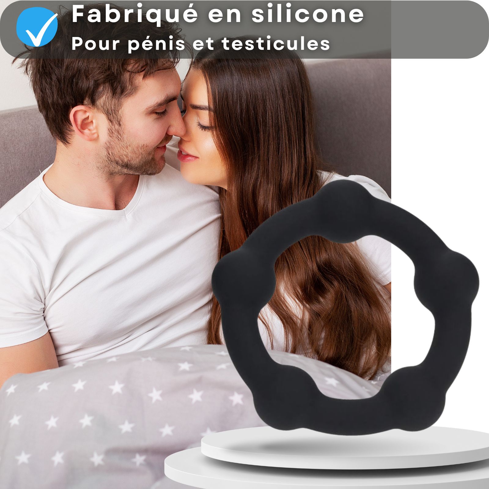 Lovelyness - Anneau pénien en silicone avec billes en acier, taille M