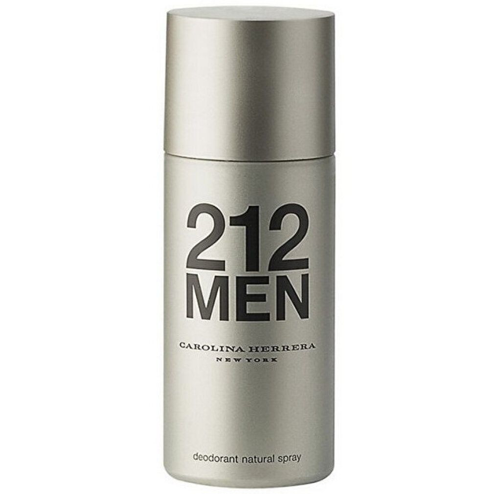 Spray déodorant argenté avec lettrage noir 212 MEN NYC. Marque Carolina Herrera. Deodorant Natural Spray.