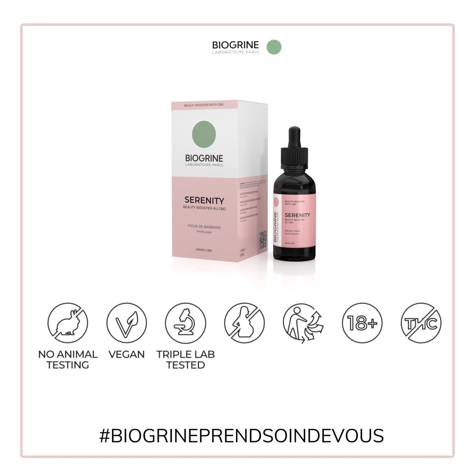 BIOGRINE ""SERENITY""  SÉRUM BEAUTÉ INTENSIF BOOSTER au CBD et FIGUE DE BARBARIE