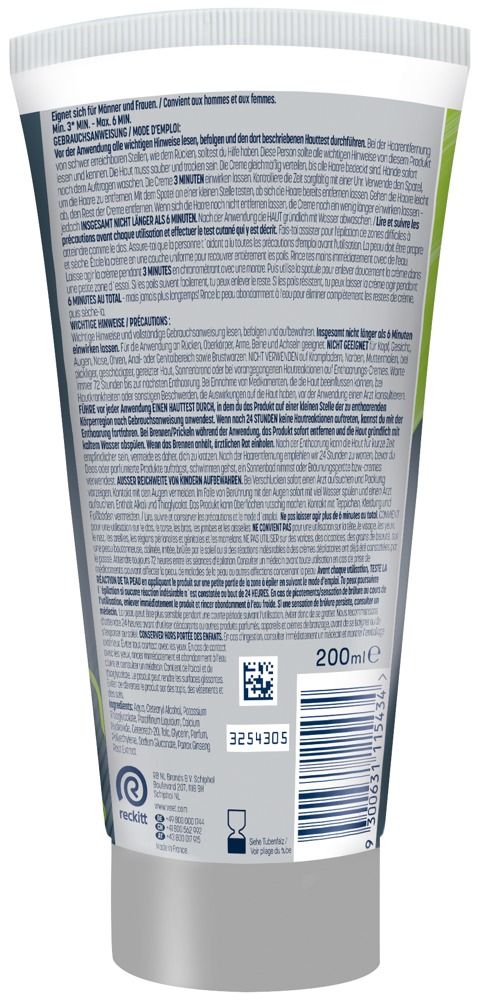 Achterkant van een tube met gebruiksinstructies en ingrediënten, 200ml.