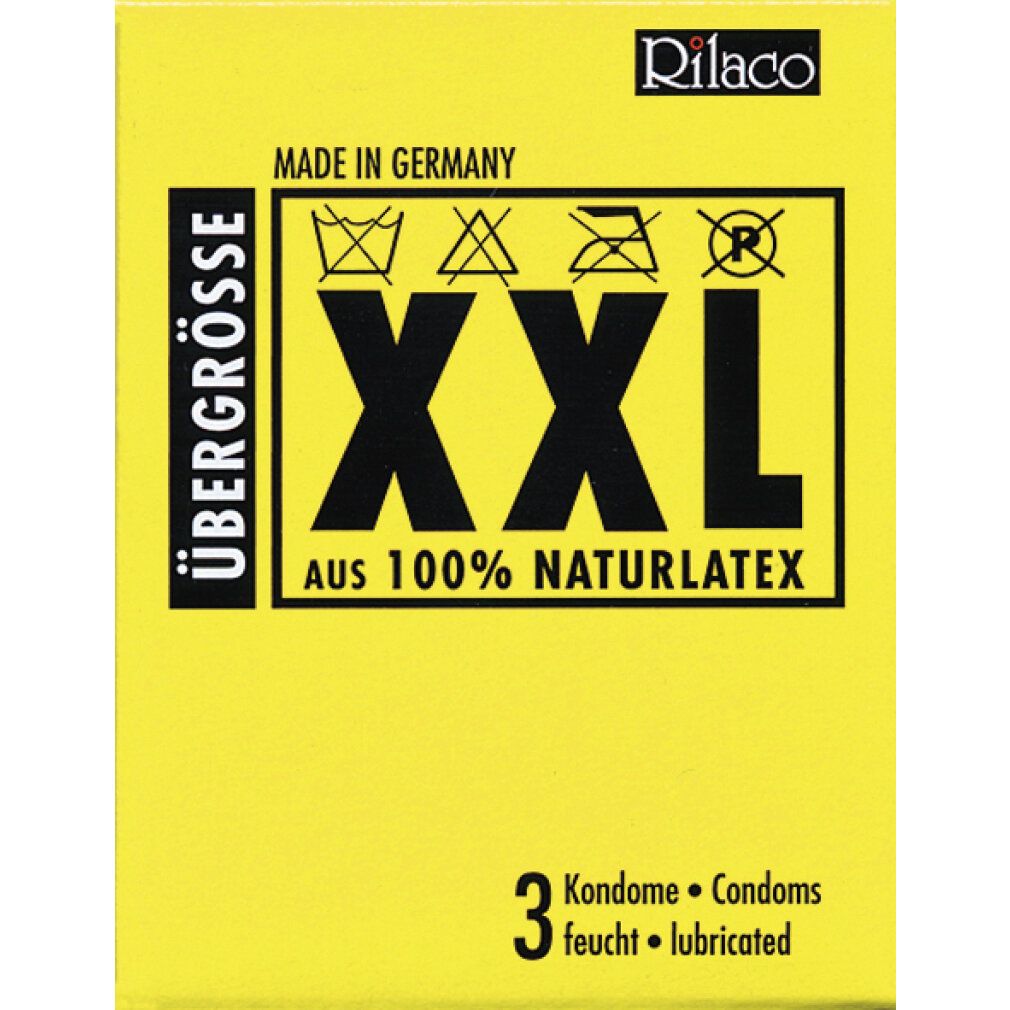 Préservatifs Rilaco, taille XXL, en latex naturel à 100%, lot de 3, lubrifiés.