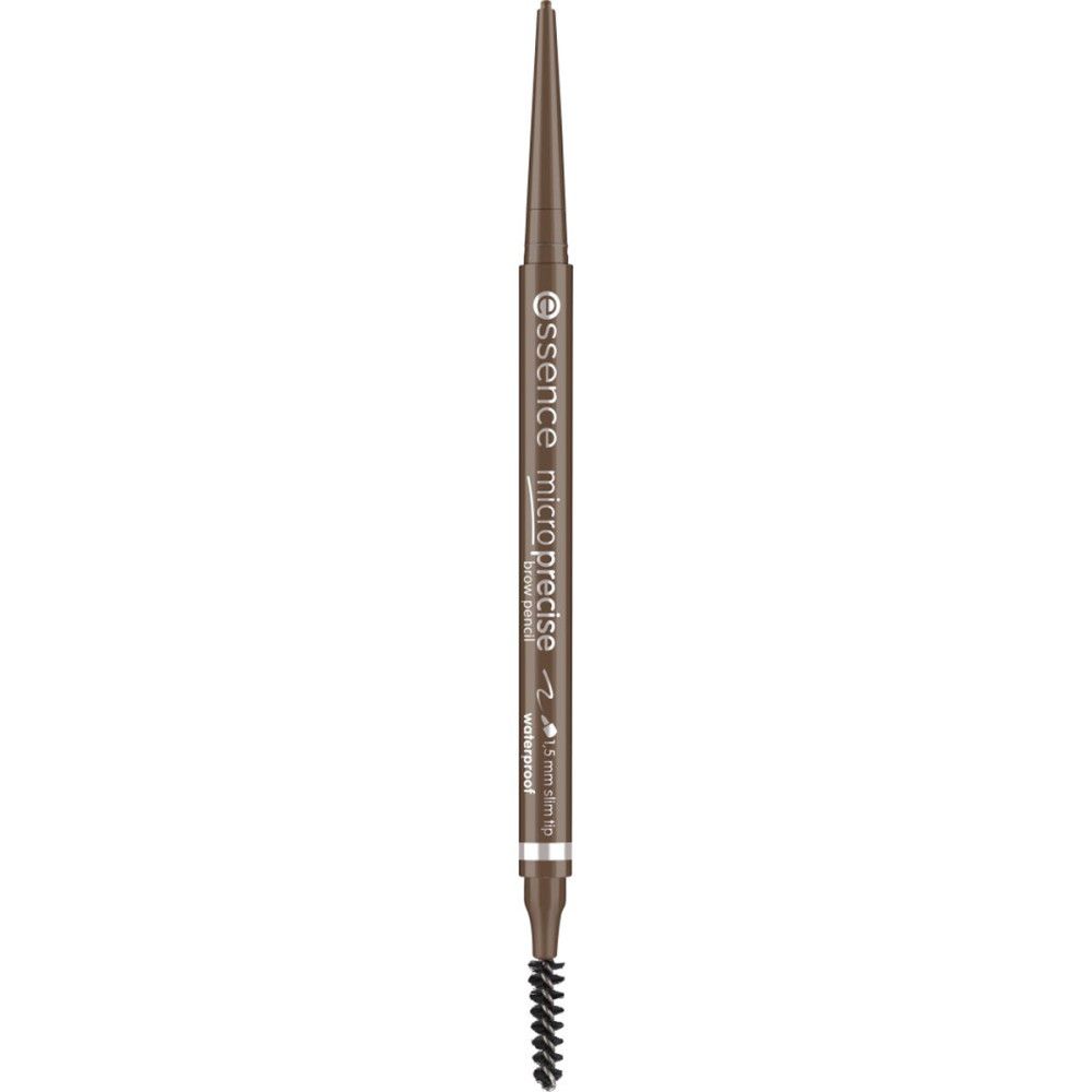 Crayon à sourcils. Mine fine déployée, brosse. Marque : Essence Micro Precise. Waterproof.