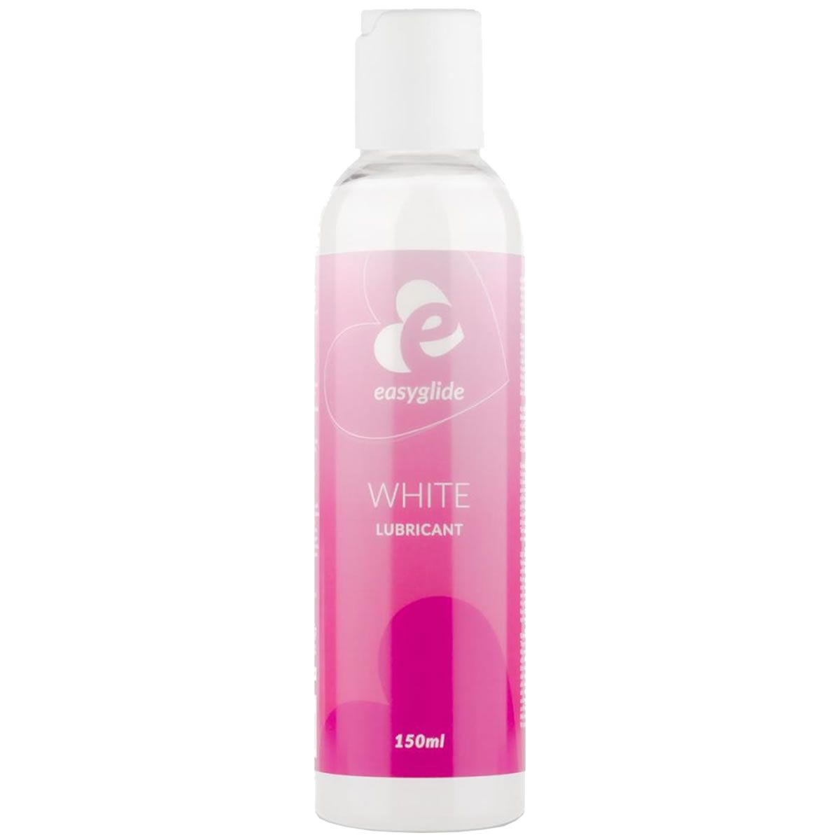 Gel lubrifiant blanc en flacon avec bouchon blanc. Étiquette rose avec nom et logo du produit. Volume : 150 ml.