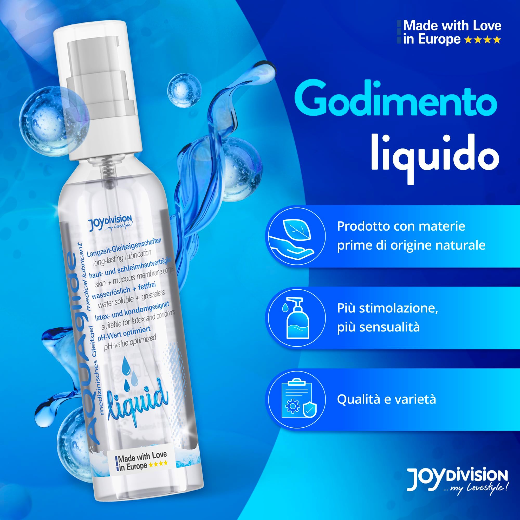 Joydivision AQUA GLIDE Liquid glijmiddel, Gemaakt met liefde in Europa.